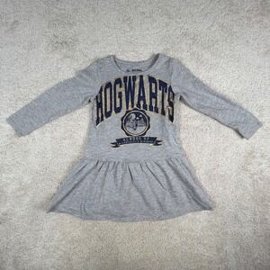 Harry Potter Hogwarts Toddler Girls Gray Long Sleeve Glitter Graphic Dress 4T